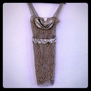 Collette Dinnigan Metallic Gold Lace Sewuin Dress